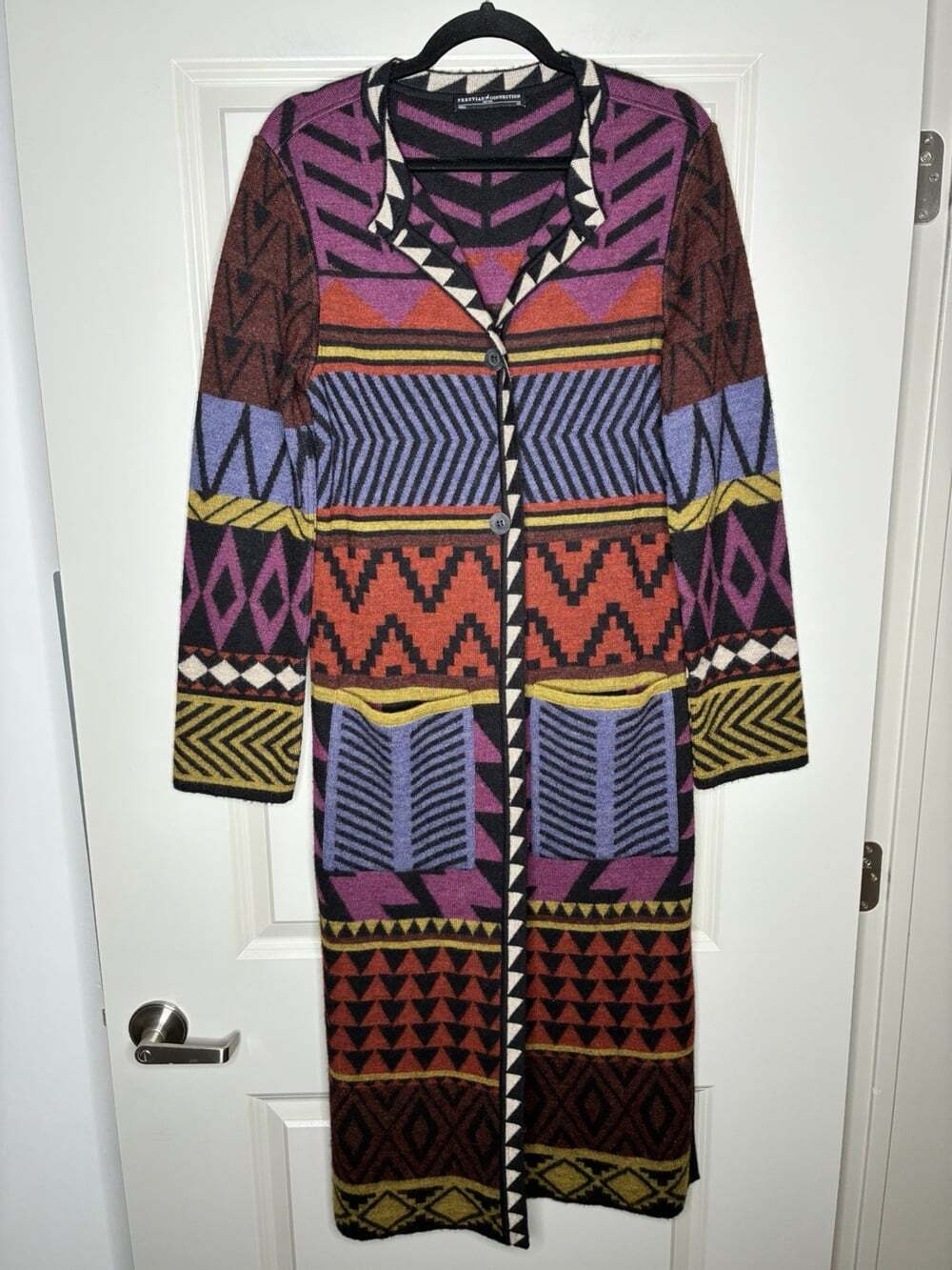 Peruvian Connection Baby Alpaca "Blythwood" Long Cardigan Multicolor/Pattern XS - Picture 3 of 9